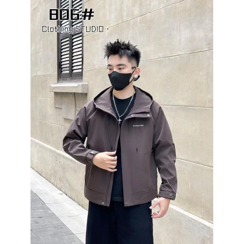 新款连帽秋季男夹克户外立领通勤外套短款冲男款韩系