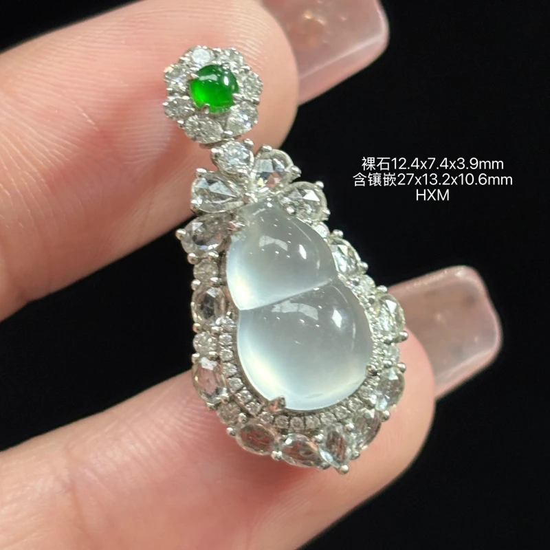 18K金镶嵌缅甸天然翡翠A货冰种葫芦吊坠HXM（下单咨询客服）