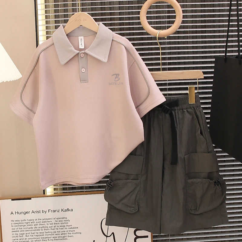 校园风polo衫童装男童夏装套装2025新款儿童夏季珠地棉短袖两件套