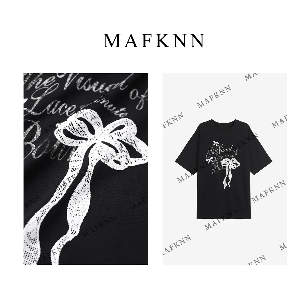 MAFKNN/玛肯时尚休闲简约纯色百搭蝴蝶结夏季短袖T恤MK12726