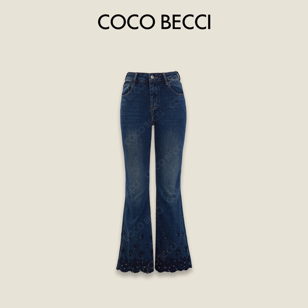 COCO BECCI【闪钻蓝牛】显瘦高腰钉珠复古时尚牛仔裤CFLJC262060