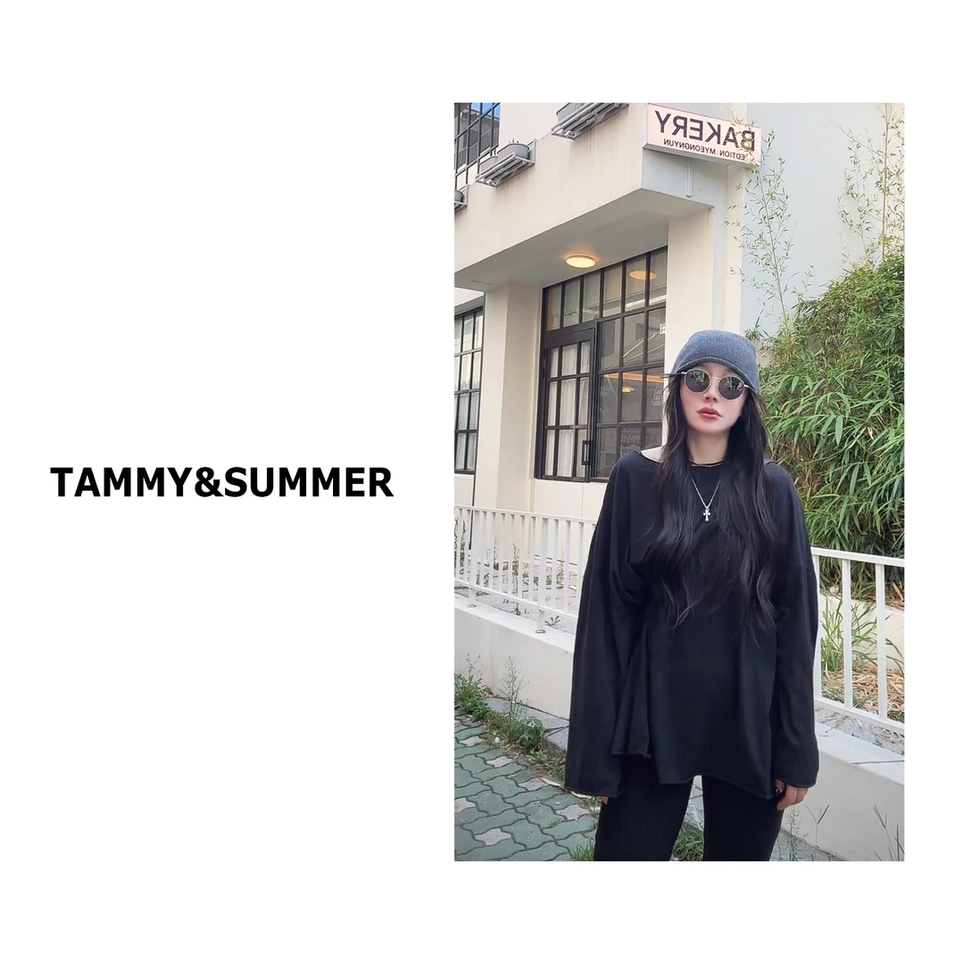 【Tammy&Summer】韩系宽松百搭极简风卷边纯色打底上衣长袖T恤25802