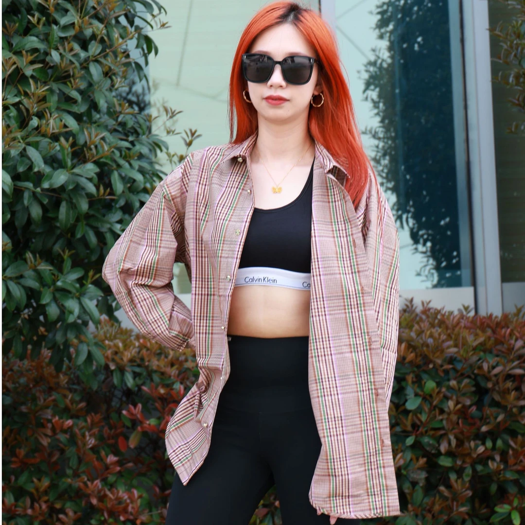 纯棉格子衬衫女2025新款设计感小众宽松衬衣