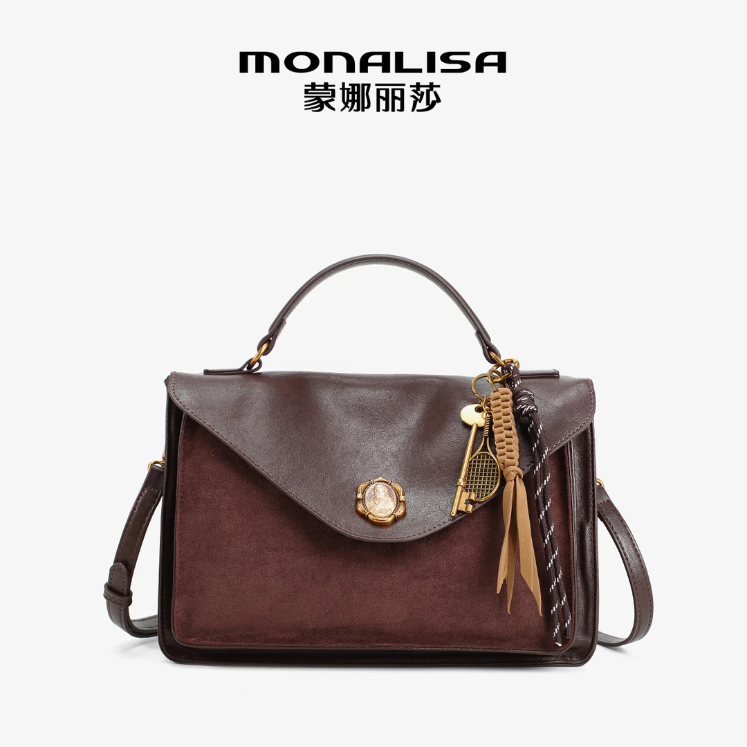 蒙娜丽莎秋冬新款轻奢复古大容量邮差包高级感手提斜挎包24207
