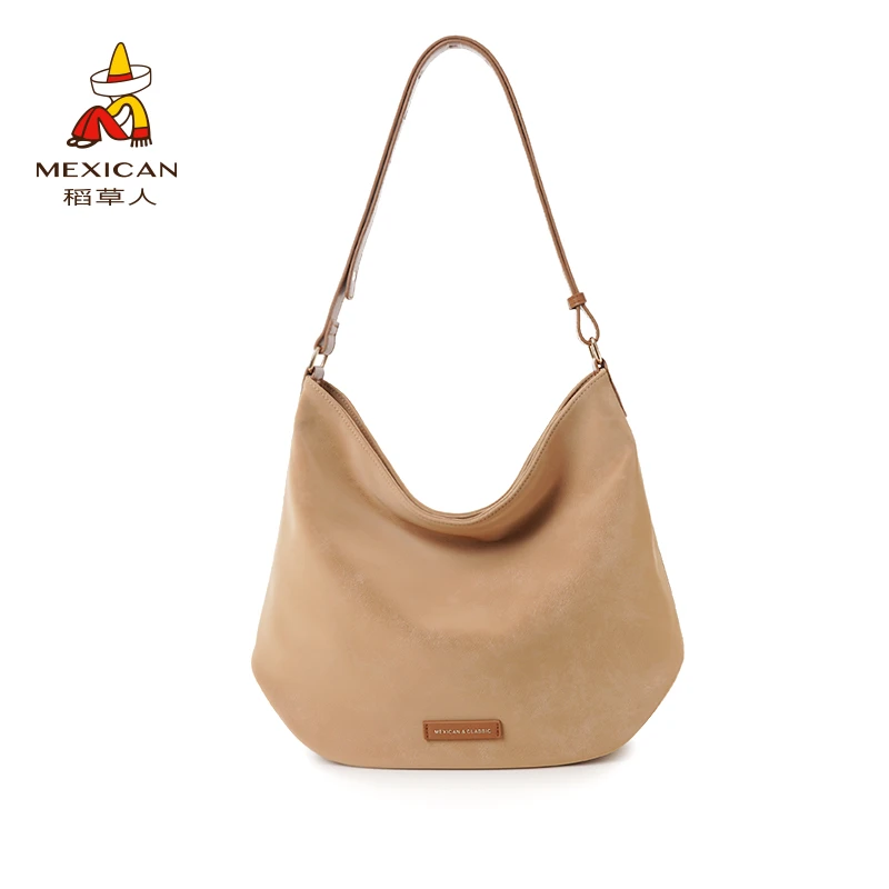 Mexican/稻草人通勤风磁扣拉链托特包斜挎包文艺风防刮软欧美风