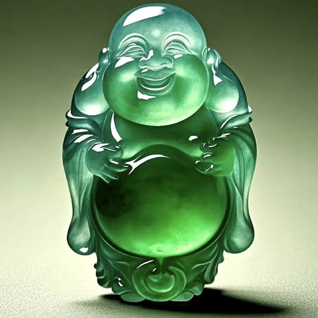 缅甸翡翠A货肚里藏金佛公，支持定制