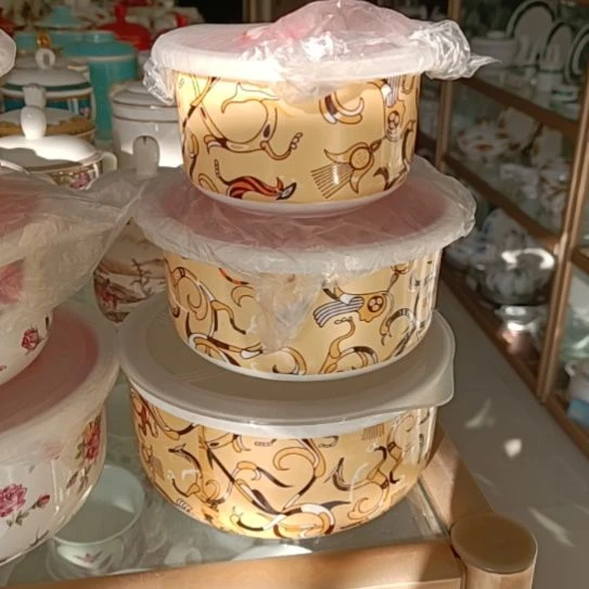 新疆西藏包邮马戏团骨质瓷三件套保鲜碗