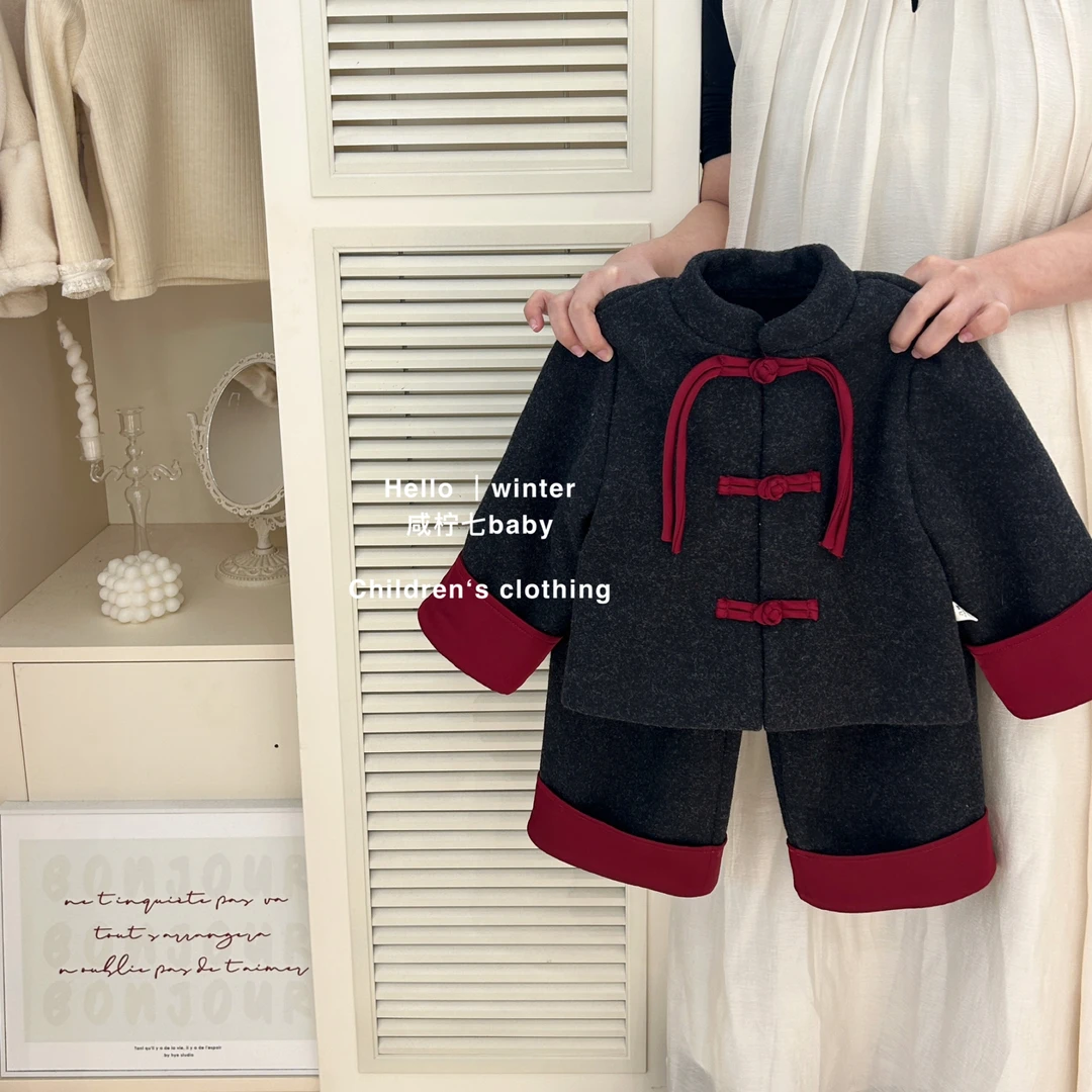 【现】男女童新中式外套套装2025新款冬季拜年服中小童百搭两件套