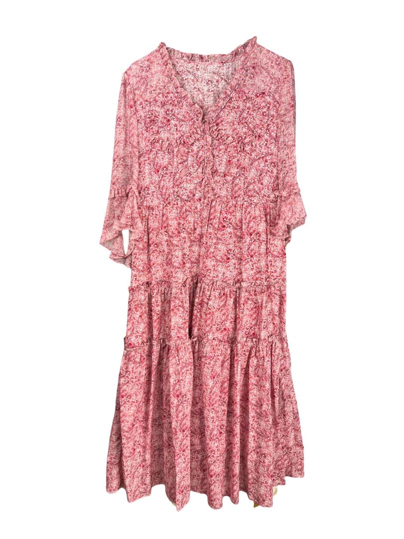 长袖春季套头中袖印花碎花连衣裙圆领女士夏季气质中长款百搭