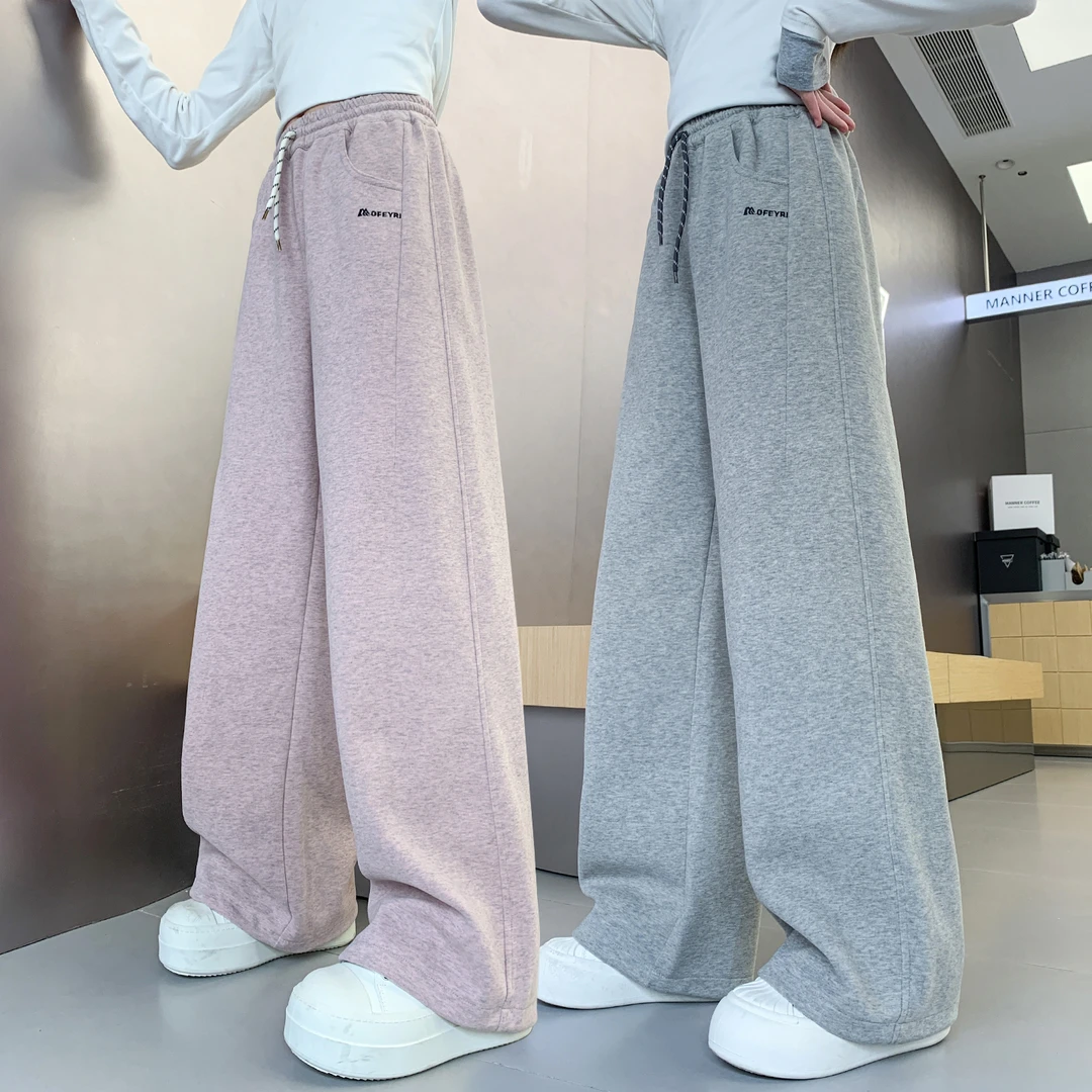 儿童秋装2025新款大女童装粉色裤子春秋款运动卫裤秋季阔腿直筒裤