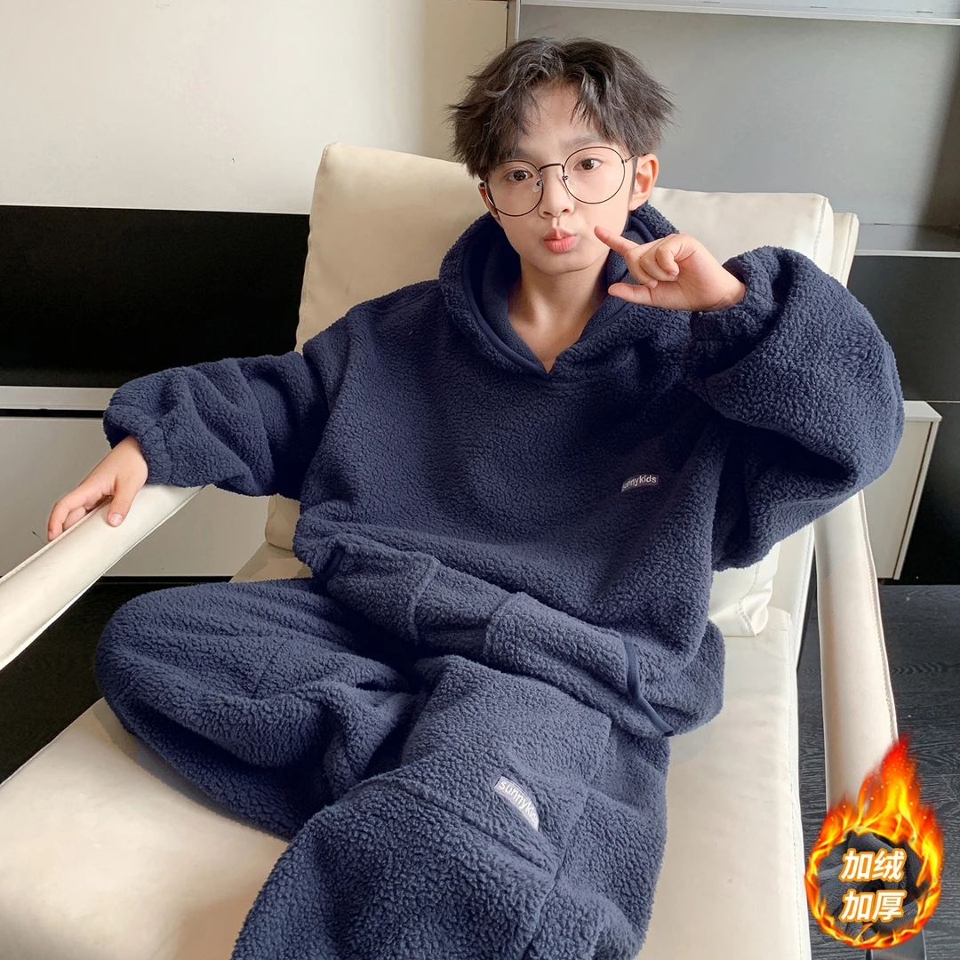 男童冬季珊瑚绒睡衣2025新款中大童秋冬款儿童男孩加绒加厚家居服