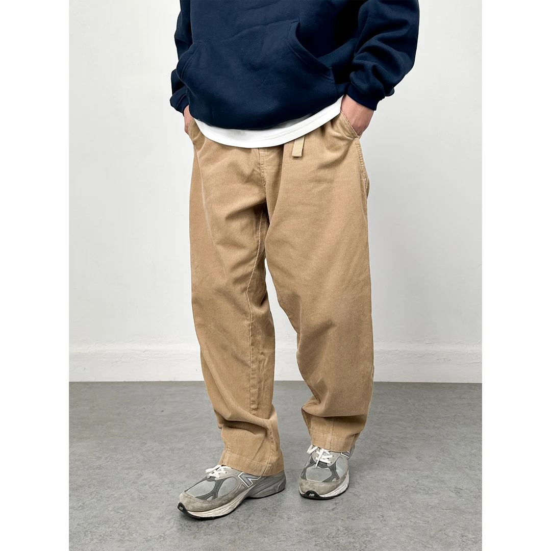 25SS 日系复古320G细条灯芯绒微锥廓形宽松工装男CHINO松紧休闲裤