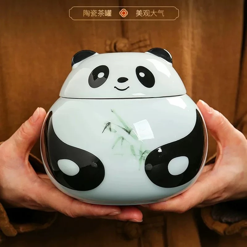 国风陶瓷熊猫茶叶罐可爱国潮密封罐防潮茶叶罐创意X715