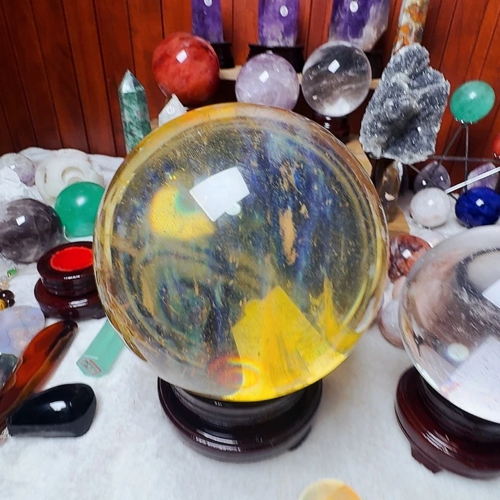 石材来财聚福黄水球桌面啊摆件