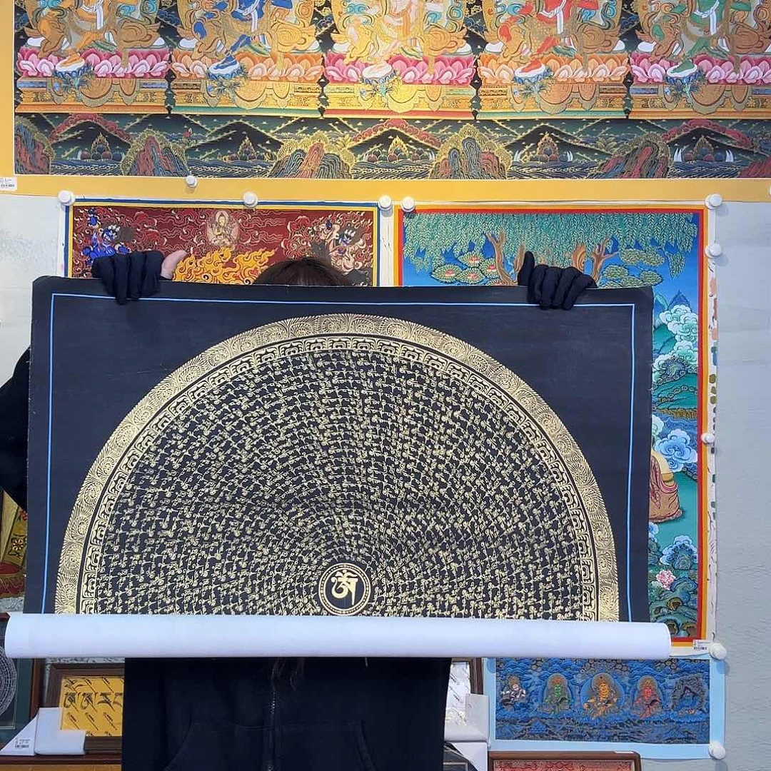 卷轴画纯手绘推荐六字真言70厘米左右