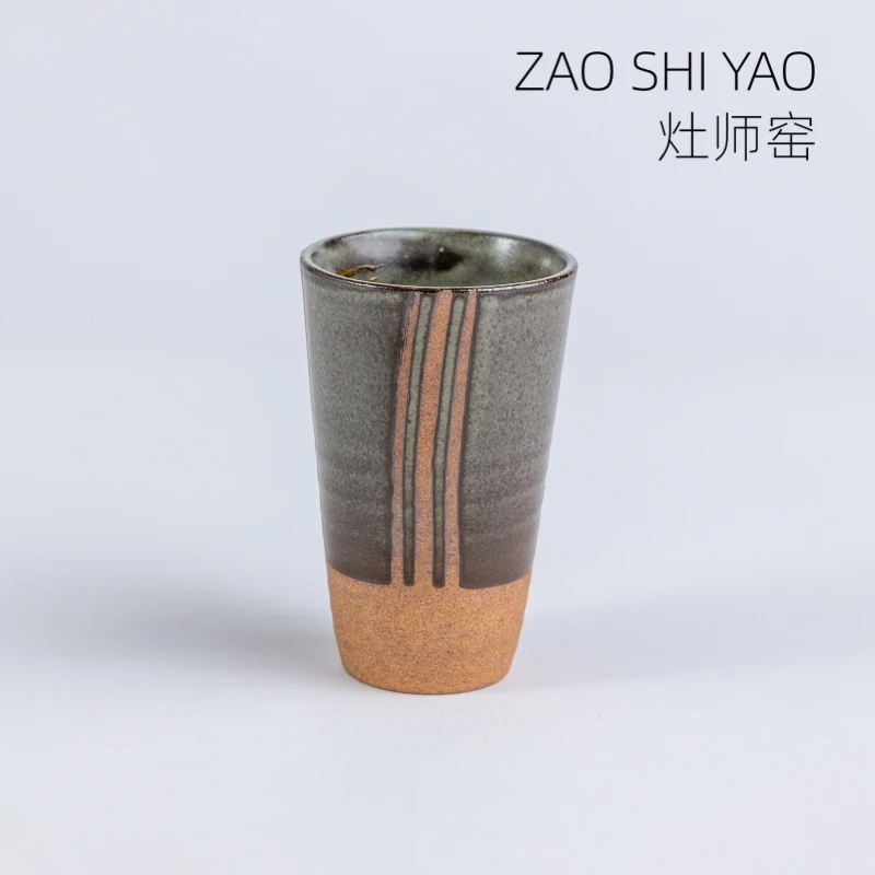 日本进口灶师窑十草粉引手握杯