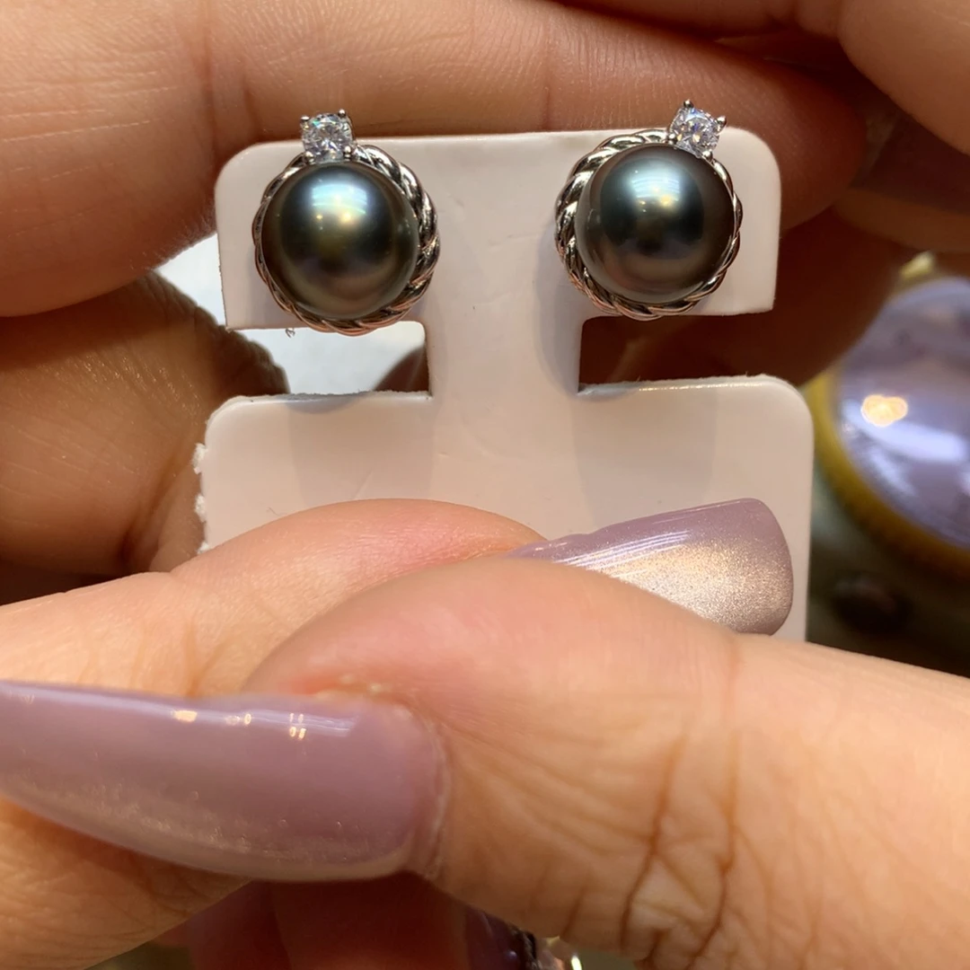 银S925镶嵌耳饰海水珍珠