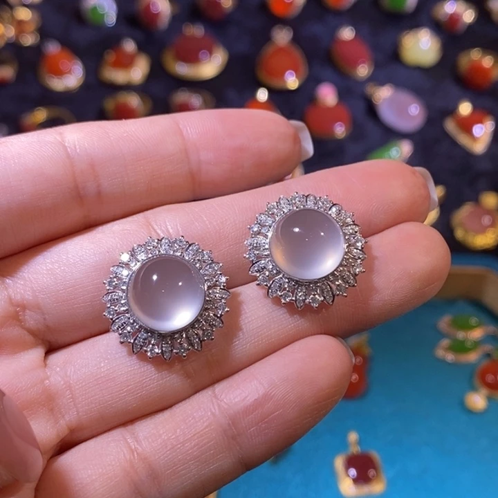 欣***七玛瑙/玉髓耳饰18K金镶嵌