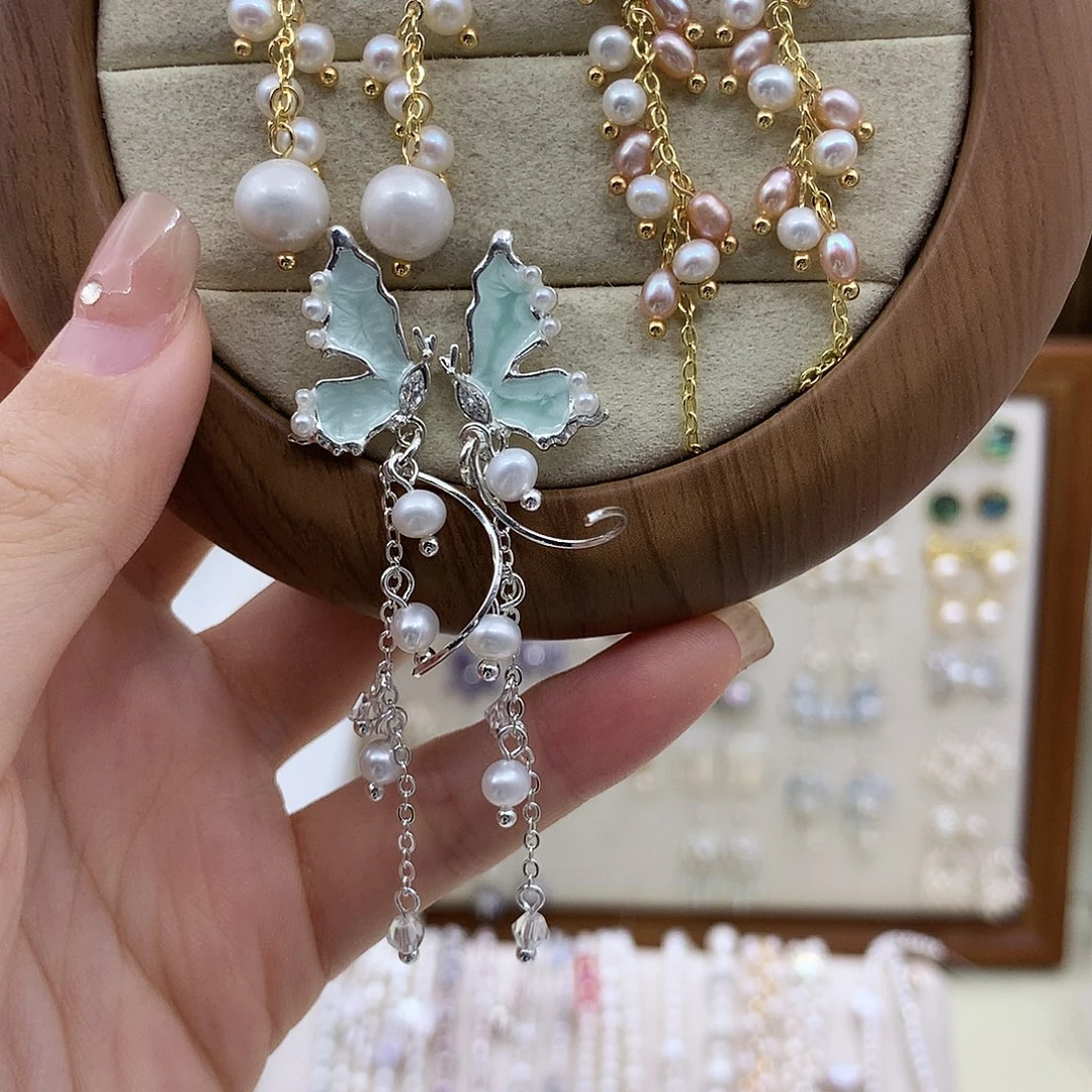 淡水珍珠耳饰银S925镶嵌