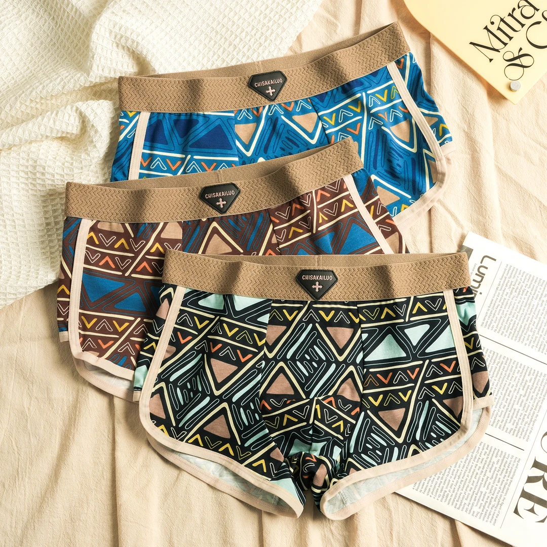 男士复古民族风几何印花10A抑菌内裤时尚潮流民族风情男款平角裤