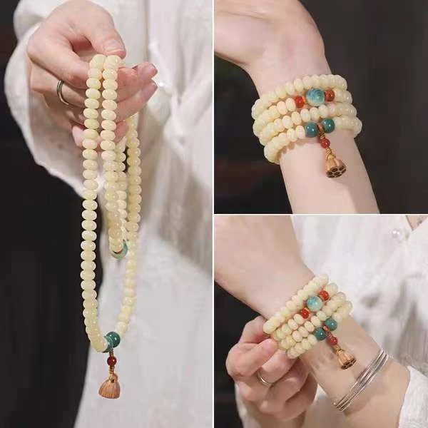 女款精品可盘玩民族古风念珠复古民族风手饰百搭算盘珠时尚白色