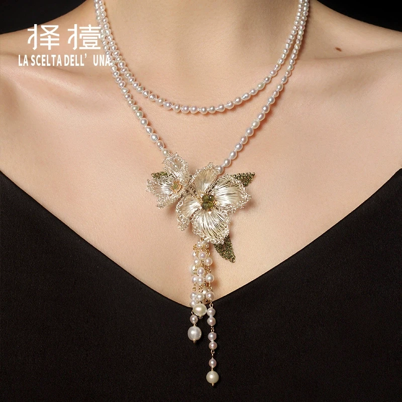 铜合金仿珍珠项链 择撎原创设计山梅花项链女高级感轻奢