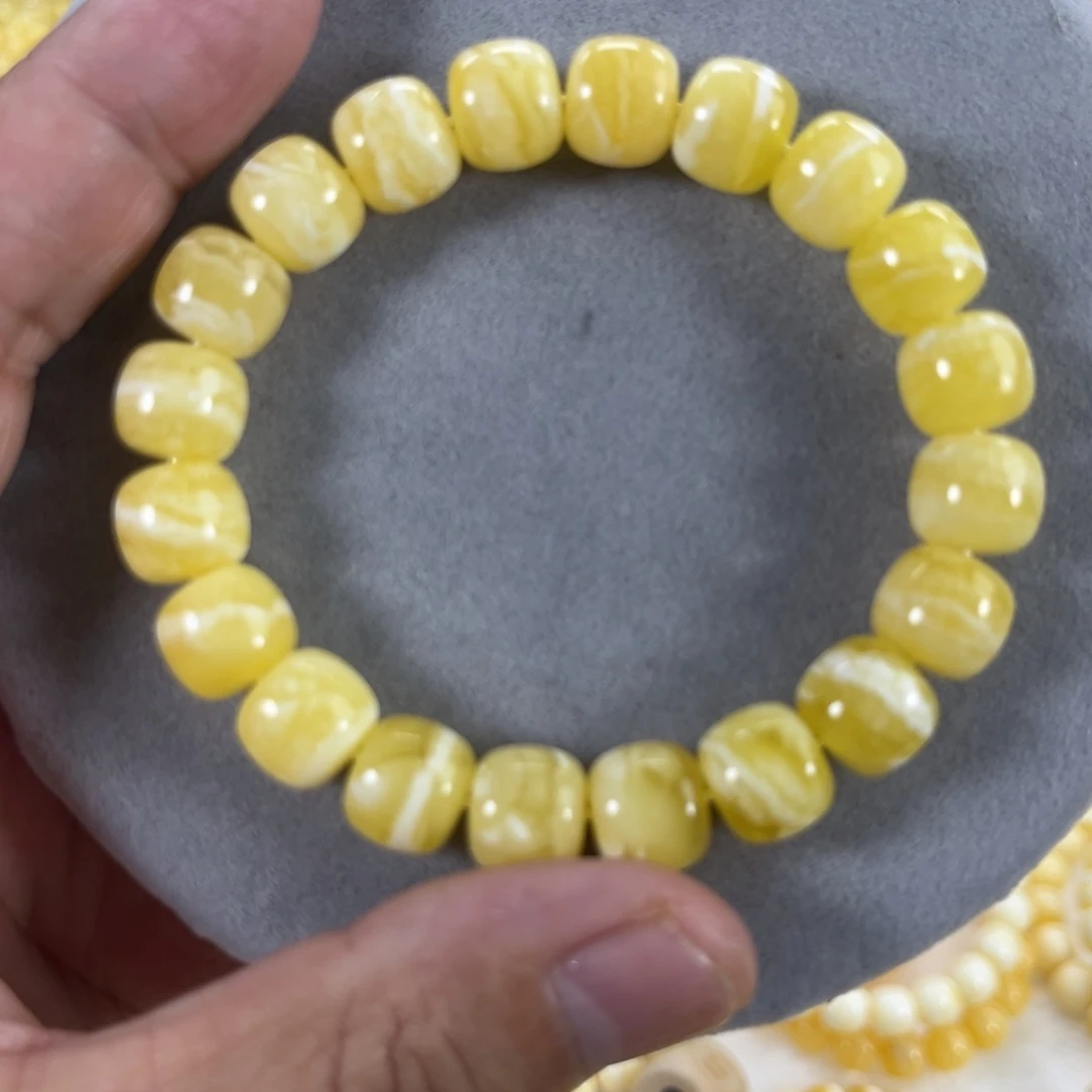 蜜蜡手串未镶嵌纯天然俄料瓷白花虎皮