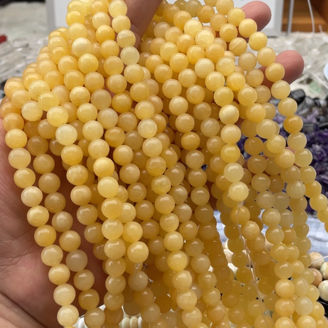 玛瑙/玉髓合金珠宝半成品两条装卡8mm缅黄玉圆珠
