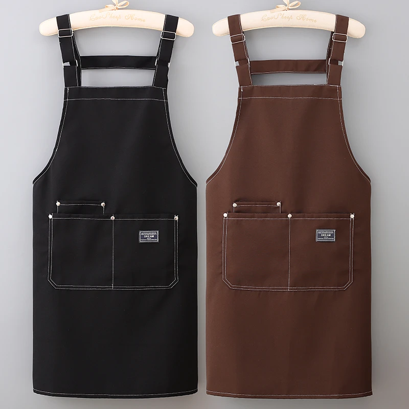 纯色帆布背带围裙厨房做饭围腰餐饮奶茶店定制logo印字工作服男女