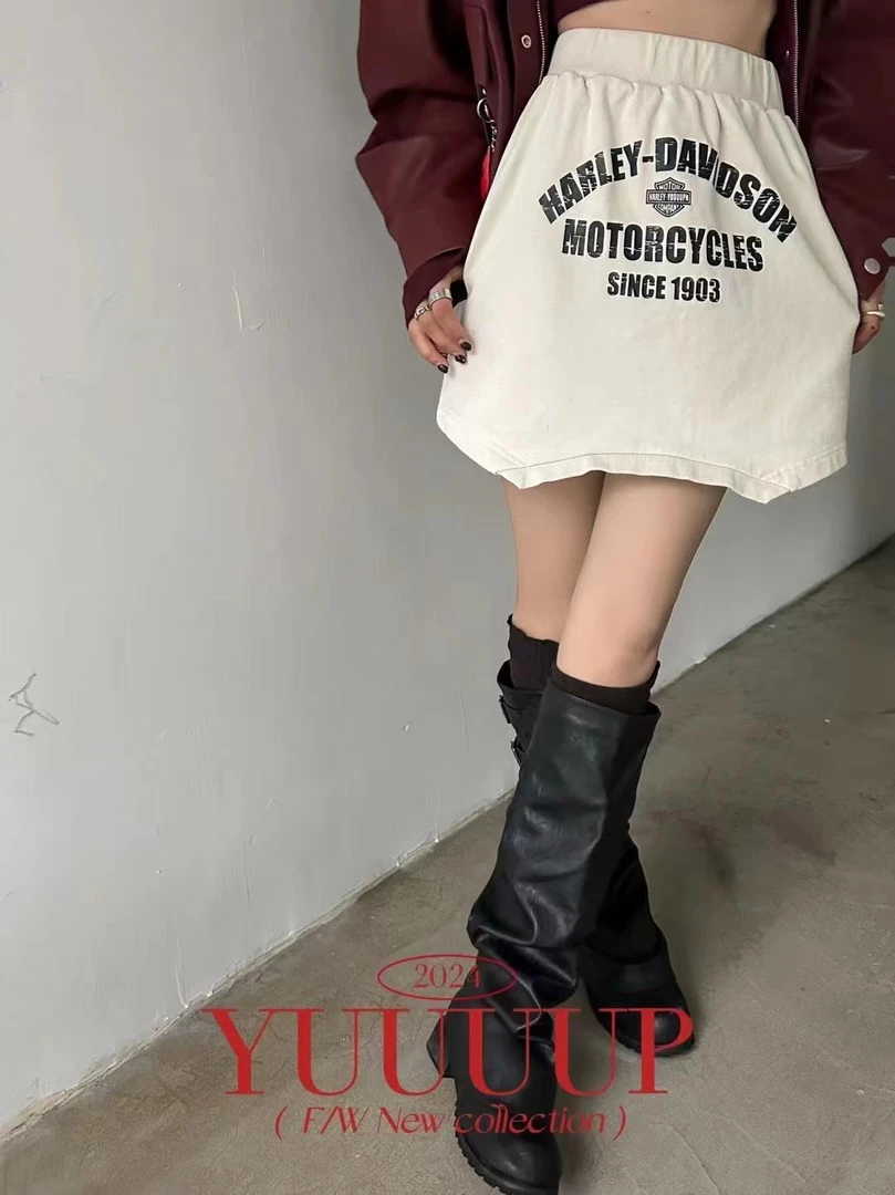 福利 YU 62A662 美式百搭半裙短裙 水洗毛圈棉