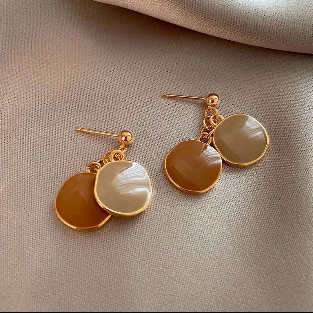 铜合金珐琅耳饰 美拉德港风撞色滴油圆片耳坠高级感复古气质耳饰