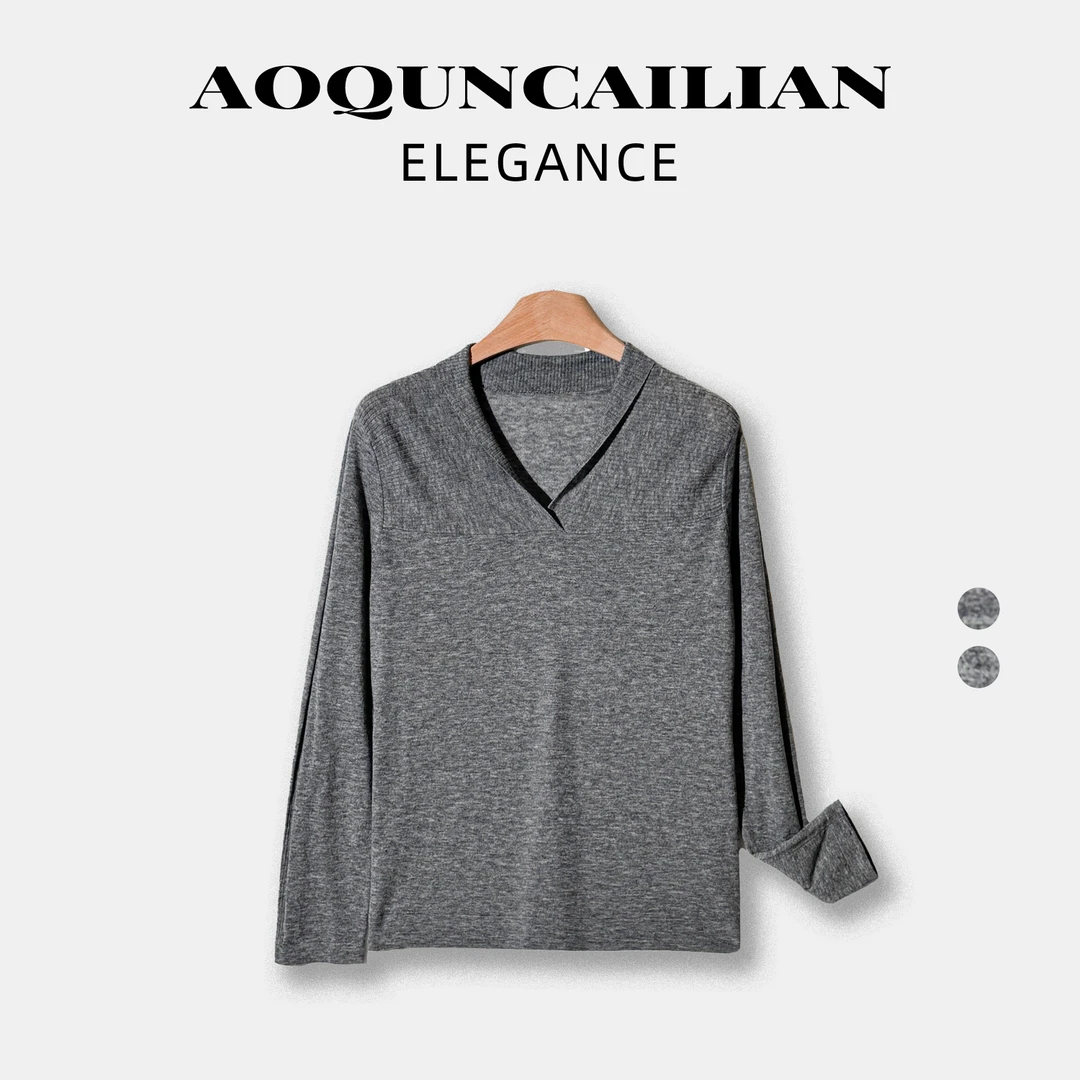 AoQunCaiLian秋冬时尚设计师倾国翻领长袖上衣-GG25130