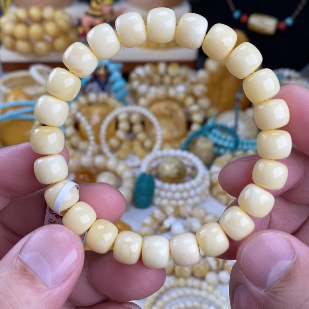 蜜蜡未镶嵌手链奶酪白无纹特浓阿尔卑斯10mm