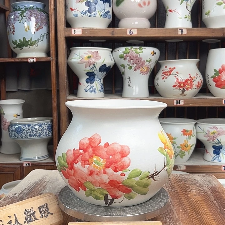 摆件钱袋子红牡丹新款陶瓷