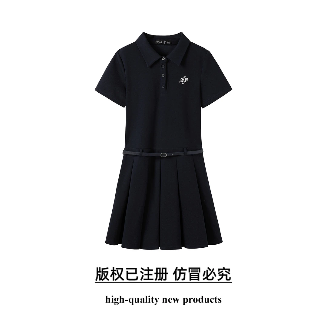 奢姿【露丝穿搭】大码女2025年夏胖妹妹时尚学院风刺绣Polo领连衣裙