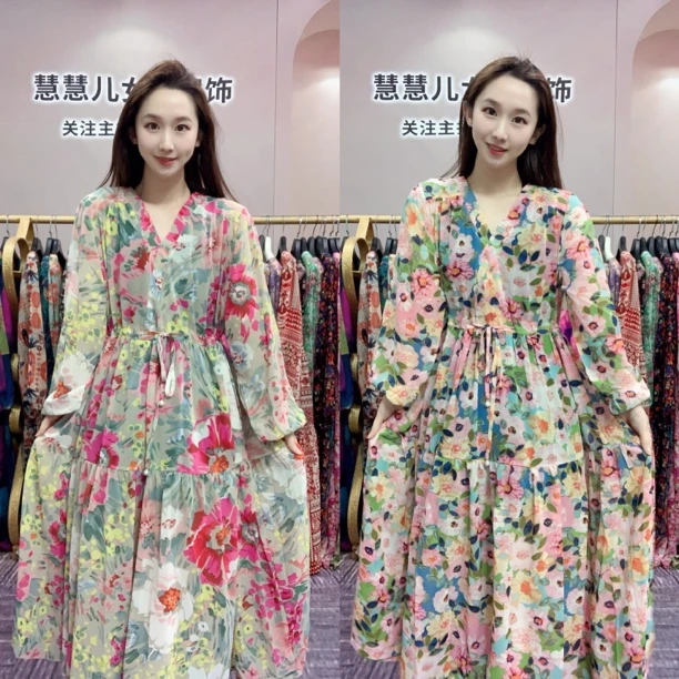 2025夏季新款中间抽绳减龄气质甜美大码女装连衣裙