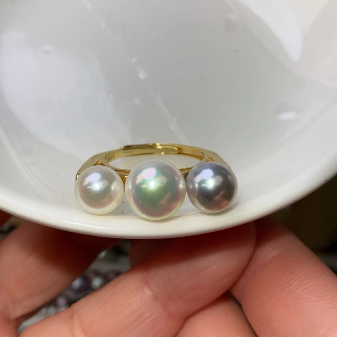 戒指海水珍珠银S925镶嵌