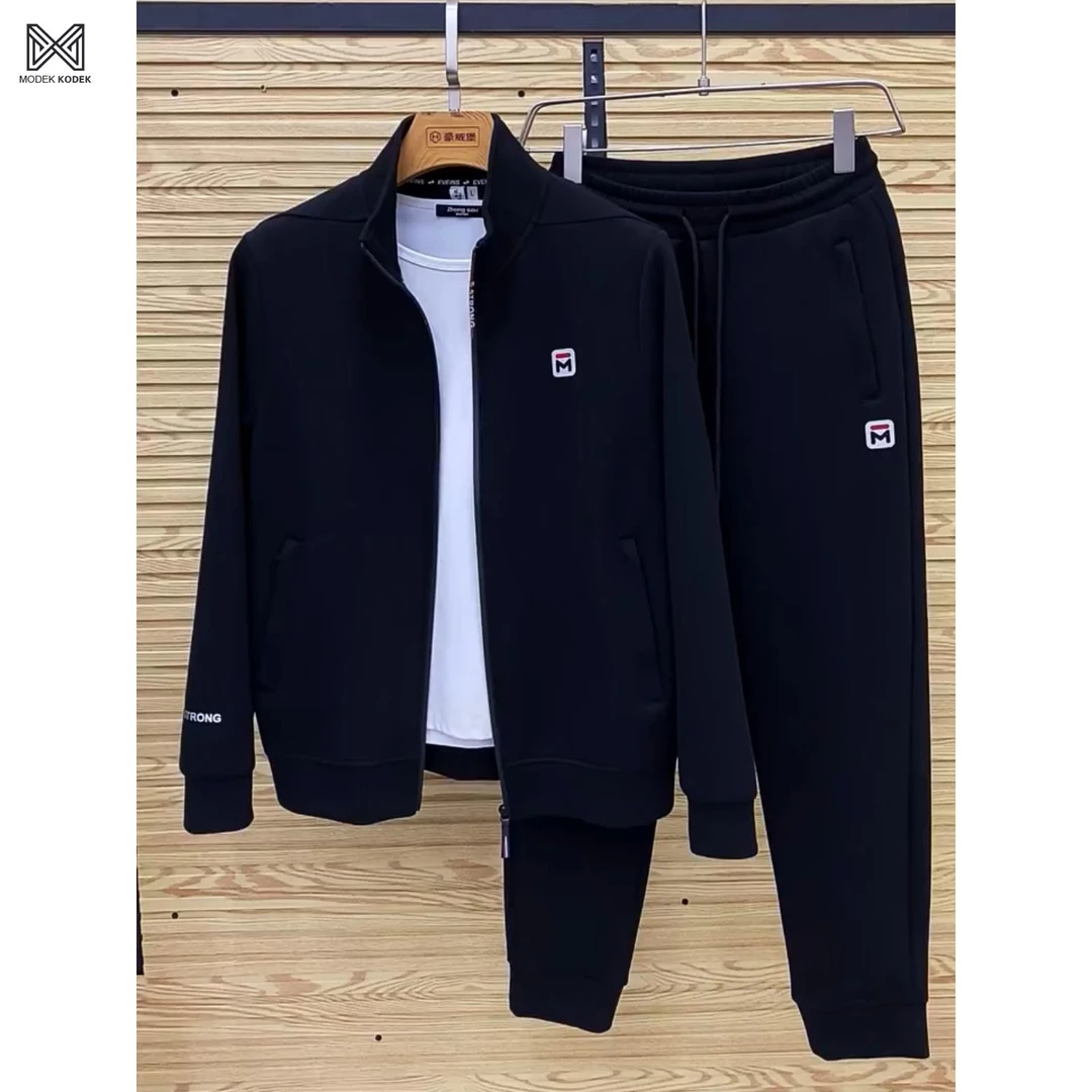 MODEK KODEK男秋季黑色时尚立领两件套百搭舒适潮流运动时尚套装