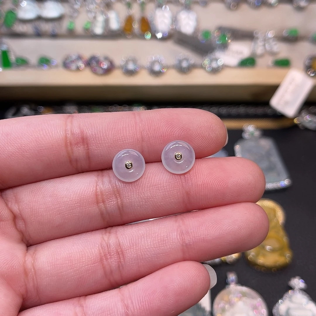 翡翠18K金镶嵌耳饰平安扣