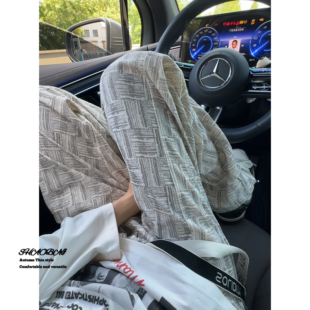 慵懒风休闲裤男秋季设计感格纹裤子美式潮牌宽松百搭垂感直筒长裤