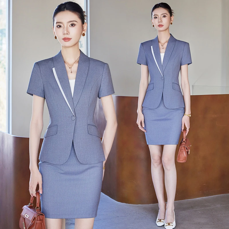 灰色西装洋气女士夏季薄款2025新款高端气质酒店短袖西服休闲外套