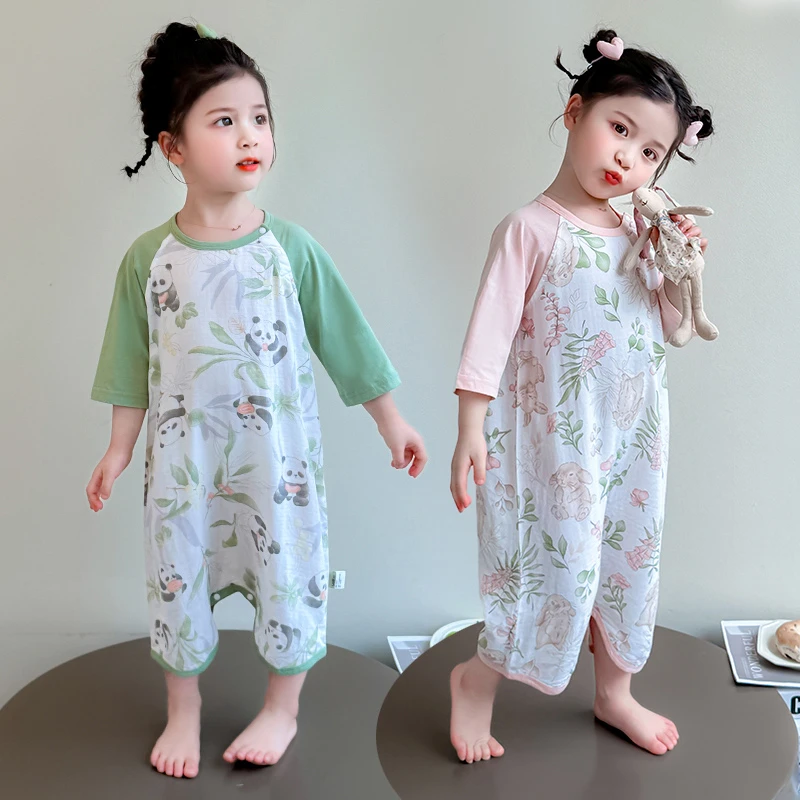 儿童睡裙夏季薄款A类纯棉亲肤透气吸汗女孩纱布睡衣女宝宝家居裙1