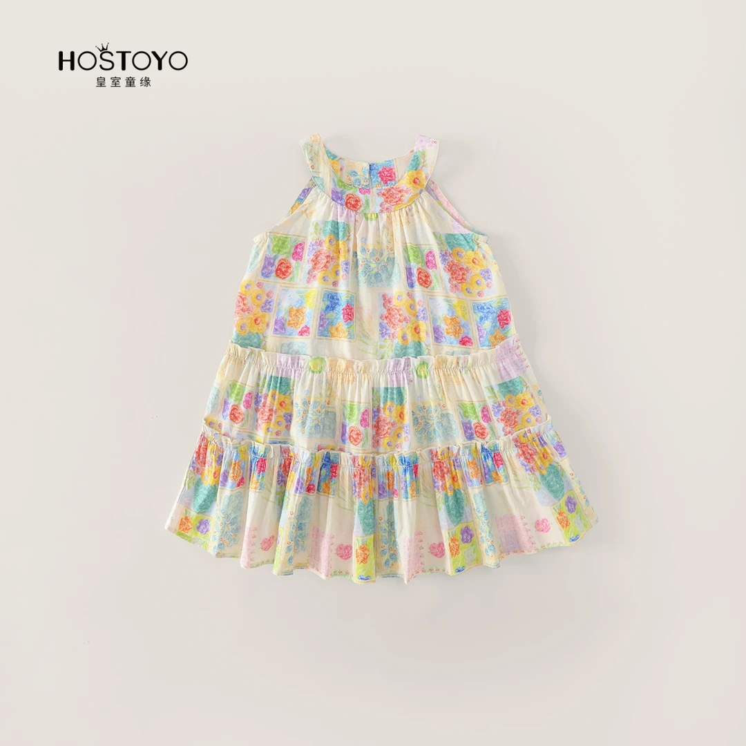 【皇室童缘】2025女童连衣裙无袖挂脖油画风裙夏季17680470038
