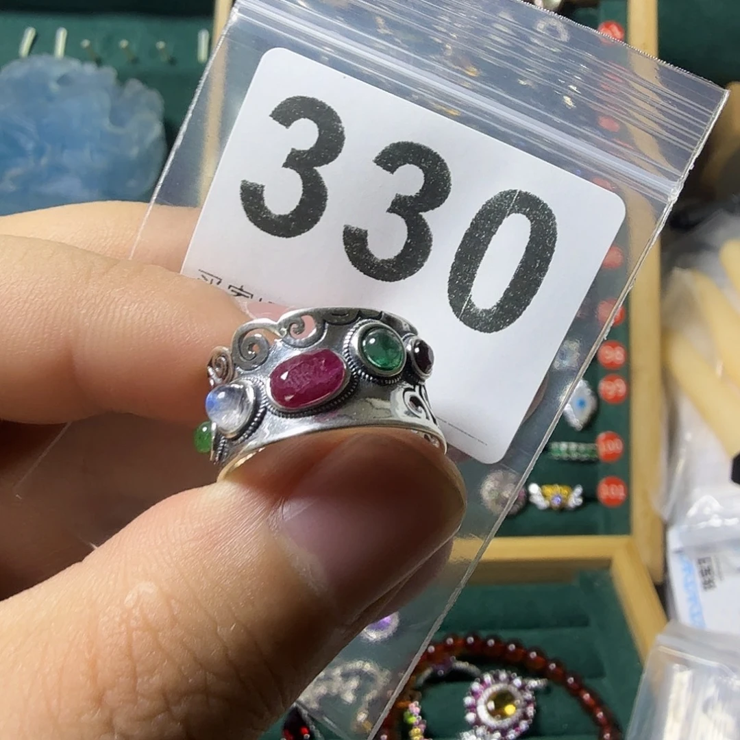 独***雪银S925镶嵌戒指红宝石