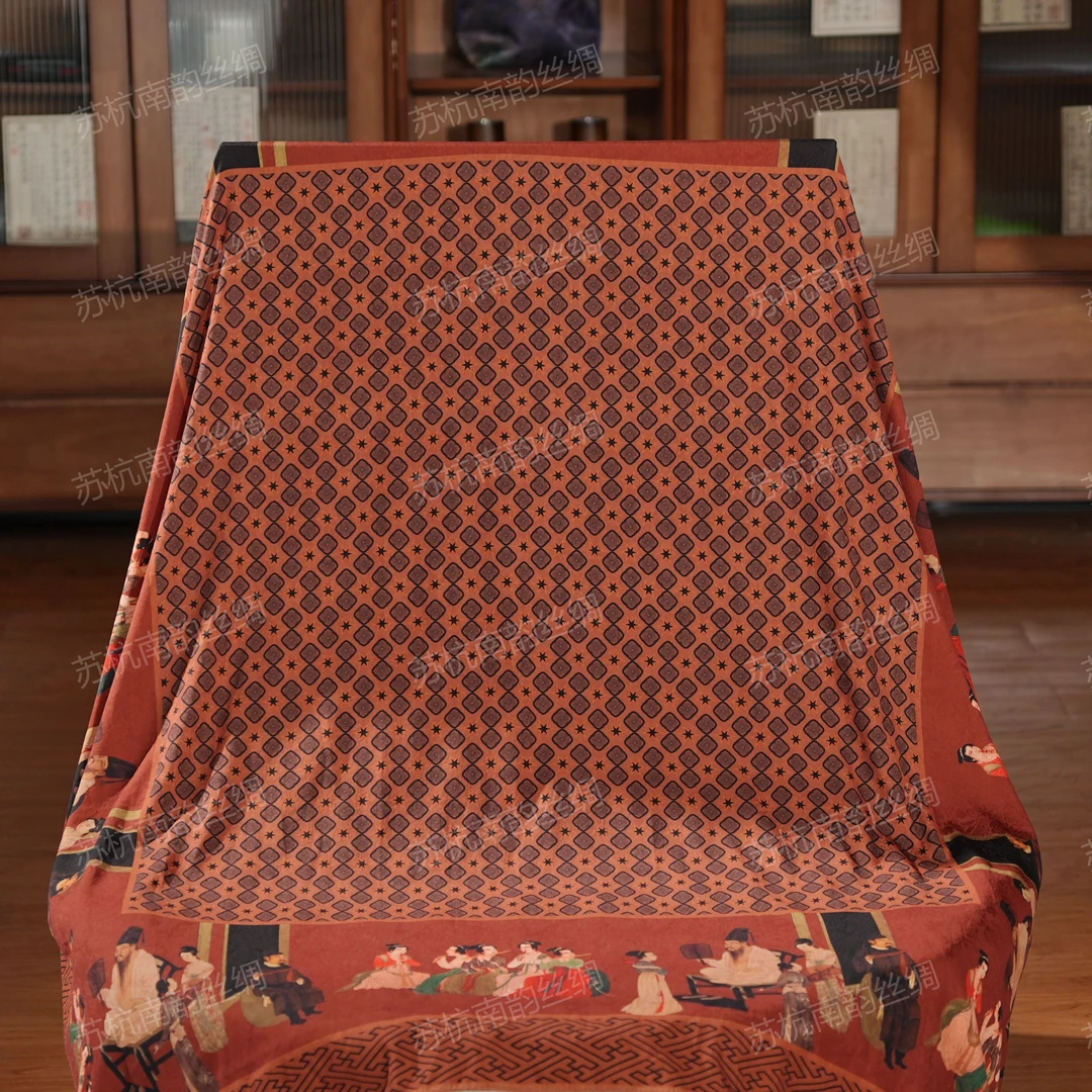 【D84-236夜宴图】140*140丝巾老料披肩百搭大方女士双面中国风