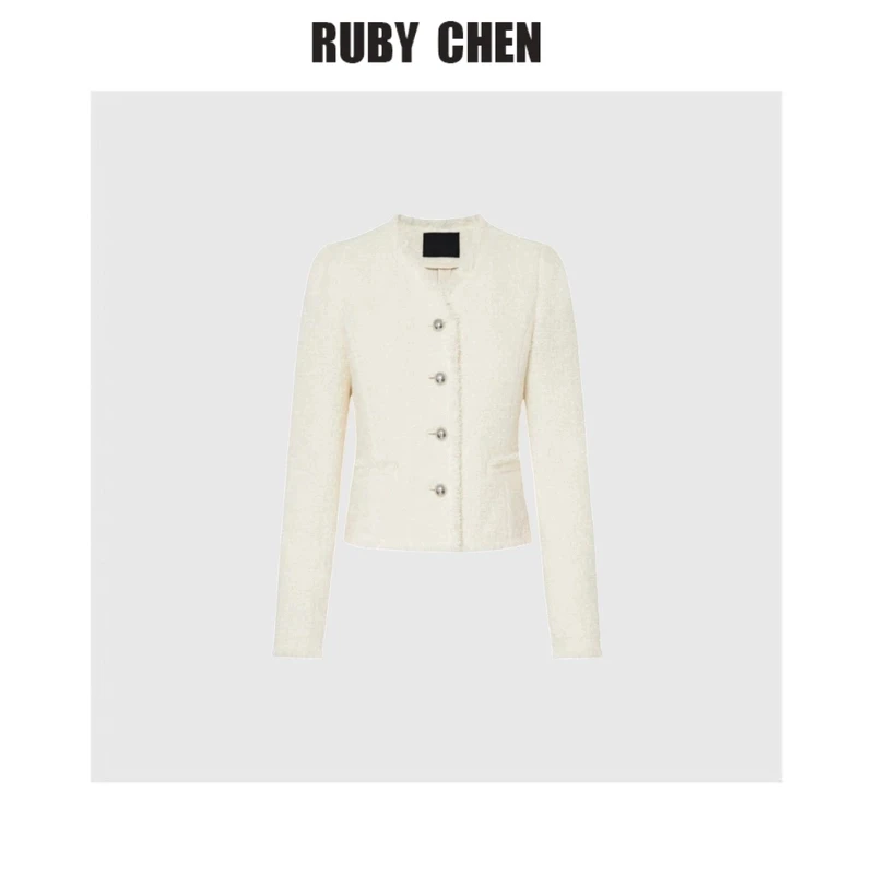 ruby~千金风减龄小香风V领收腰流苏短外套女