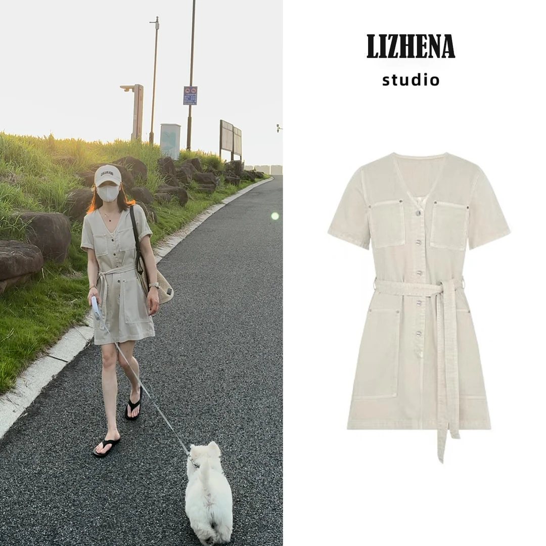 LIZHENNA【莱赛尔牛仔连衣裙】夏季新款舒适透气莱赛尔棉连衣裙女