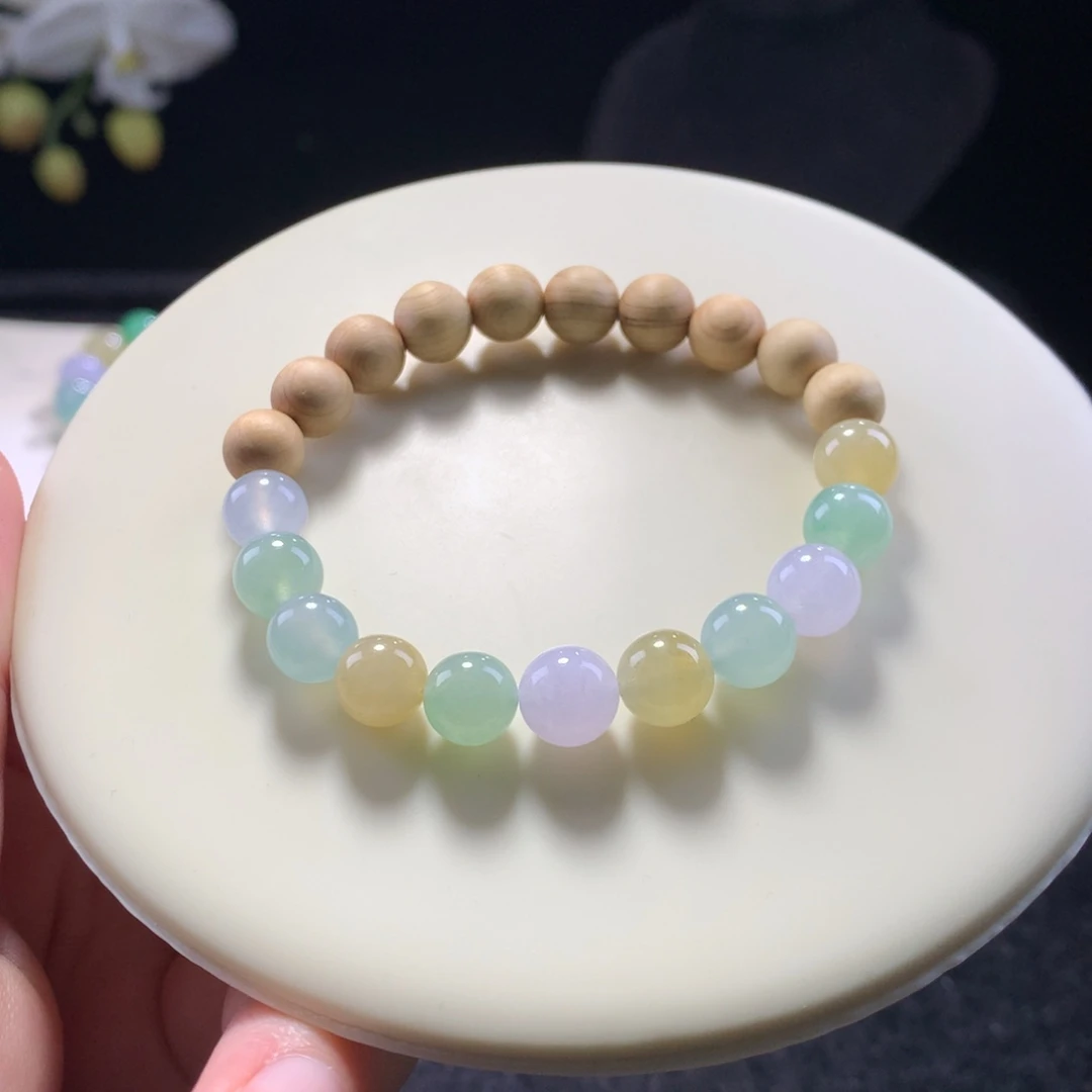 翡翠未镶嵌手链卡8马卡龙