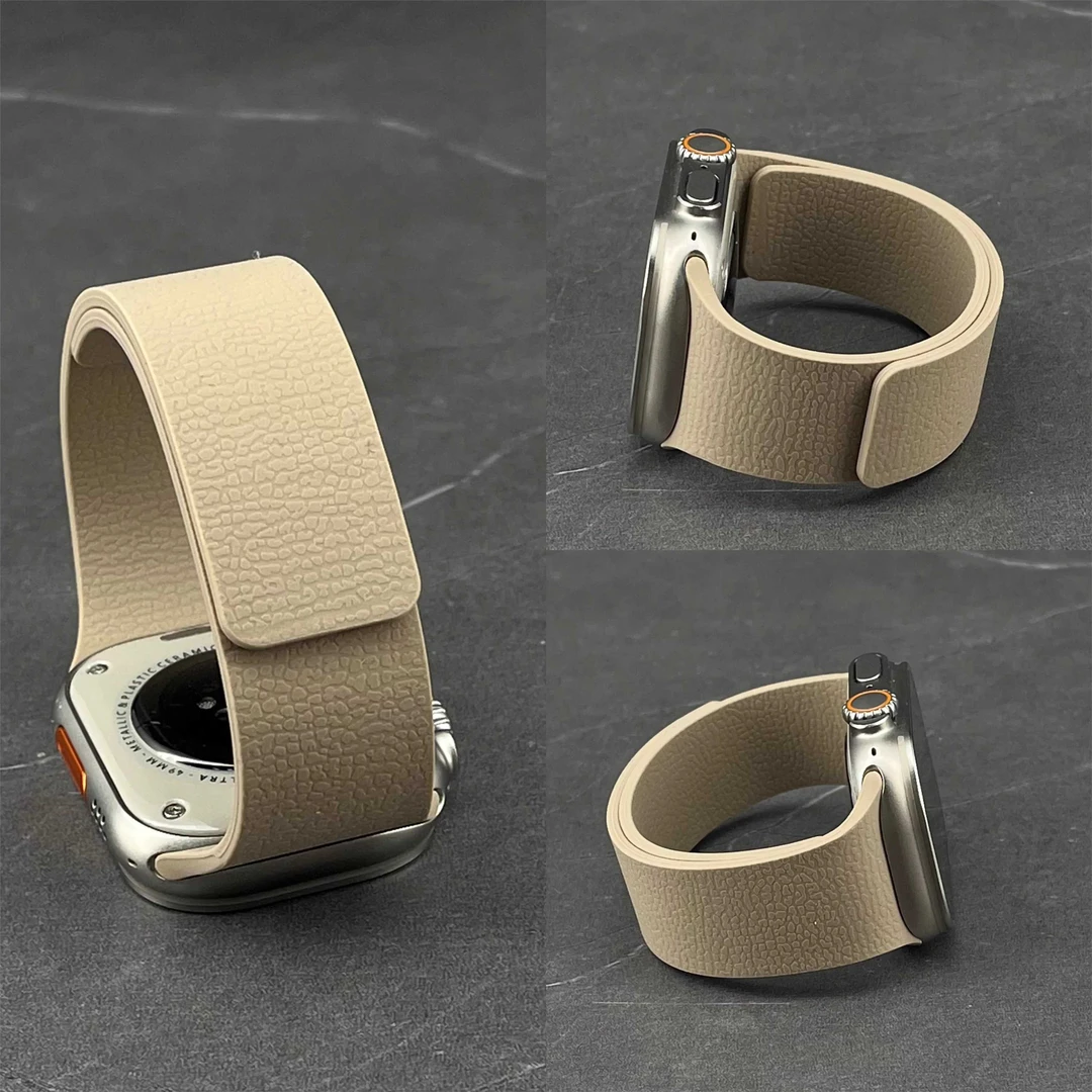 荔枝纹iwatchS10纯色磁吸液态硅胶表带适用苹果手表s9新款87Ultra