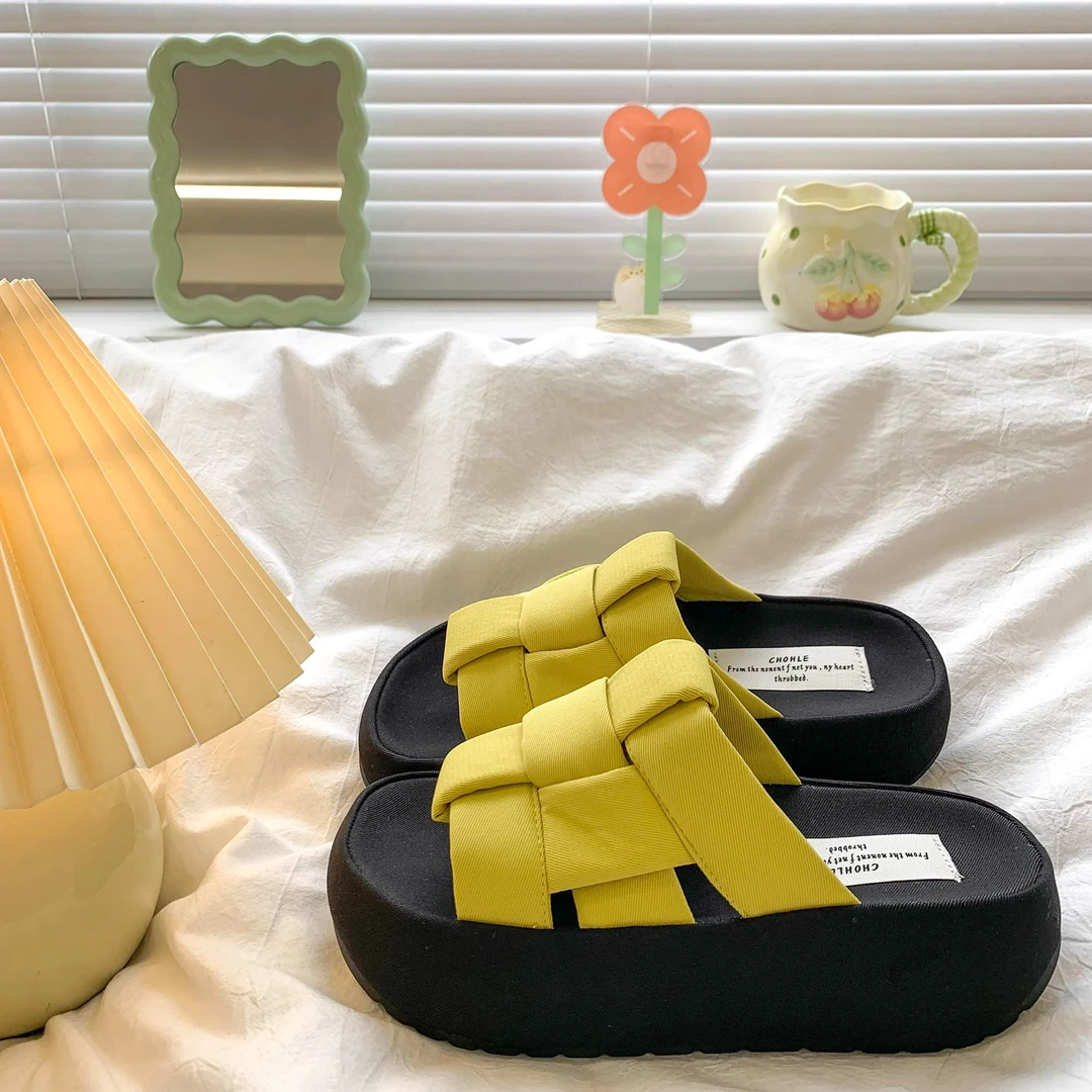 法式编织一字拖鞋女夏季外穿2025新款透气罗马凉鞋松糕厚底凉拖鞋
